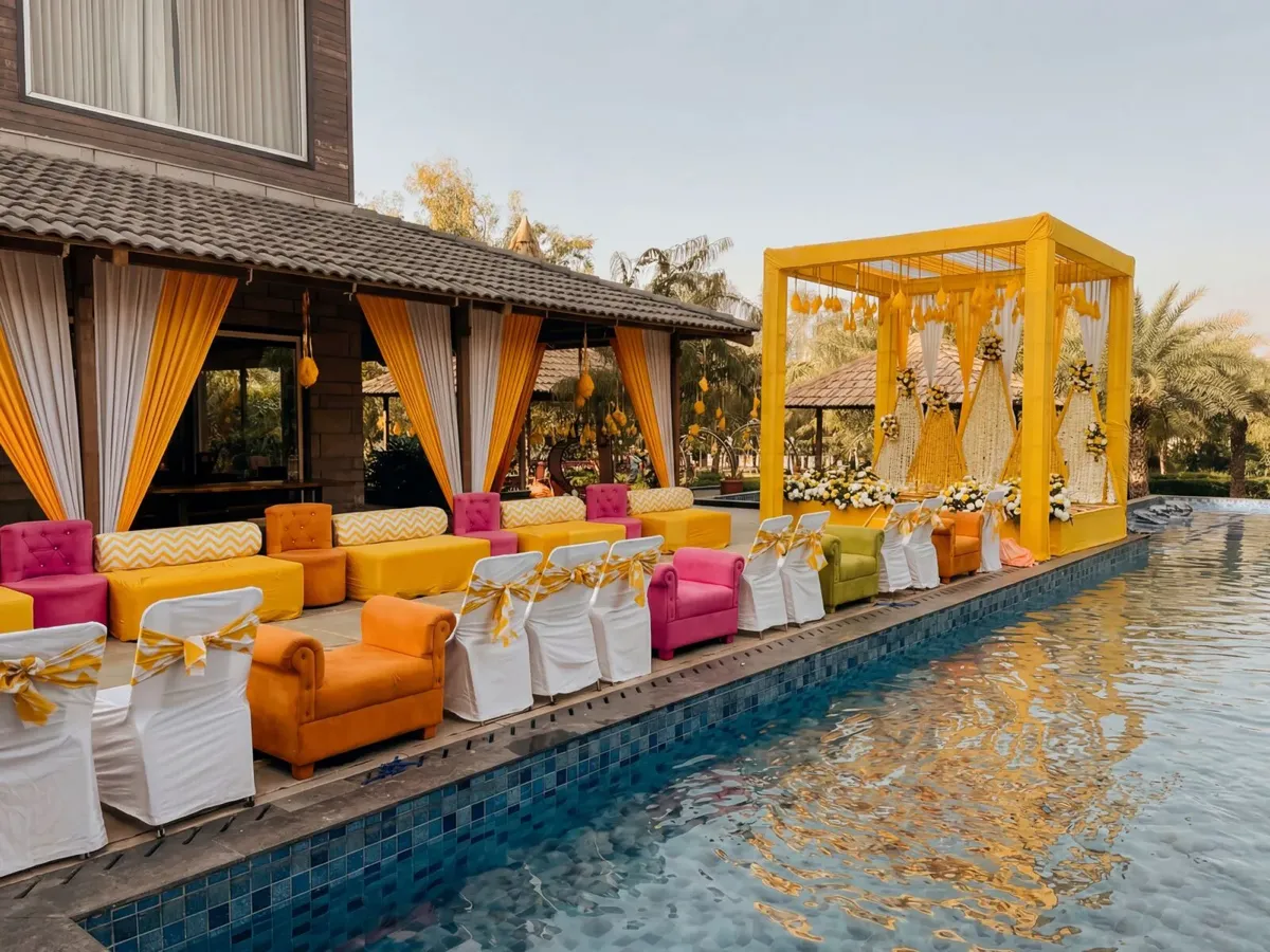 Haldi on the pool deck at Samskara Jaipur
